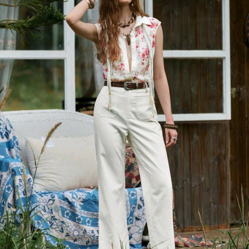 Women's Casual Sleeveless Floral Print Shirt Western Tops Floral Western Blouse - Picture 6 of 6